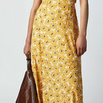 Free People  Women’s Rosalee Midi Dress Yellow Combo Sunflowers Floral Print Sz M Photo 0
