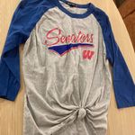 Sport-tek Washington Senators T Shirt Womens Medium  Gray with Blue Sleeves Tie Photo 0