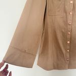 Free People  Ari Faux Suede Long Shirt Dress Gold Button Front Flare Sleeve Sz XS Photo 3