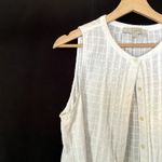 Loft petites semi sheer white button down sleeveless embroidered top women's LP Photo 1