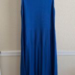 Blue Midi Dress Large Knit Pleated Women’s Casual Layered Work Office Chic NWT Photo 3