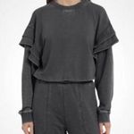 7 For All Mankind Ruffled Shoulder Crop Sweatshirt Sz. S Gray Raw Seams Casual Photo 0