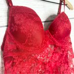 Jesebel Sheer Red Floral Lace Bustier Bra Top Chemise Slip Lingerie Size Large Photo 4