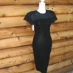 Carmen Marc Valvo NWT Vintage 80s Black Wool Knit Beaded Midi Dress Photo 1