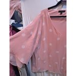 Lane Bryant ‎ Plus Size Top 22/24 Pink White Polka Dot V Neck Bell Long Sleeve Photo 1