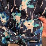 Jones New York floral watercolor belted button front blouse cotton mermaid fairy Photo 9