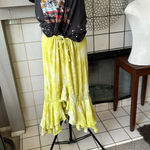 None lime green tie dye style Womens Hi Lo Maxi skirt Ruffle Hem drawstring Boho Med Photo 2