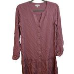 Eyeshadow Mauve Button Front Ruffle Hem Shirt Dress Photo 0