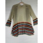 Almost Famous  Crochet Knit Open Front Cardigan Women Multi Stripe Bell Sleeve XL Photo 1