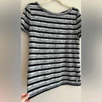 Talbots T by  Black & White Striped Heathered Short Sleeve Tee Twist Keyhole Back Photo 3