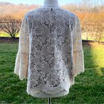 Entro  Top Floral Lace Mesh Cream Lace-Up Bell Sleeve Blouse Photo 10