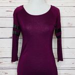 Glitz Purple Top with Black Mesh Cut Out Sleeves Size Medium Photo 1