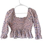 English Factory Floral Print Smocked Ruffle Top Photo 3