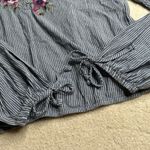 Abercrombie: Striped Balloon Sleeve Floral Embroidered Long Sleeve Blouse Blue Size M Photo 5