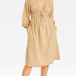 Universal Threads Women's Tie-Front Puff 3/4 Sleeve Midi Dress - Universal Thread size XS Tan Photo 0