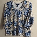 Karen Scott  Blue and Beige Floral Paisley Blouse Photo 3