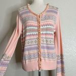 Liz Claiborne Crazy Horse  Vintage Velvet Ruffle Pink Knit Cardigan, Size XL Photo 1