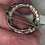 Vintage Aurora Borealis baguette rhinestone inter woven circle brooch. Blue Photo 5