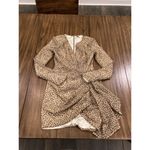 Miss Circle Asymmetrical Leopard Metallic Mini Long Sleeve V Neck Ruched Dress S Brown Photo 12