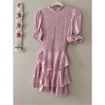 Olivaceous  Smocked Tiered Ruffle Mini Dress Satin Pink Size Small NEW Photo 4