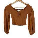 North End Crop Top Womens S Burnt Orange Long Sleeve Smocked Off Shoulder Earthy Photo 6