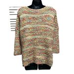 Source Unknown Unbranded Tan/Pink/Orange Sweater 3/4 Sleeve Chunky Knit Boat Neck See Measure Photo 3