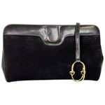 Gucci  Vintage Clutch Gold Tone Clip Closure Black Suede leather COA Photo 2