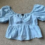 PaperMoon Blue Puff Sleeve Crop Blouse Photo 0