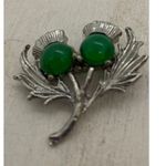 American Vintage Vintage 1960s Celtic Thistle Flower Green Silver Scottish Lucite Brooch Photo 3