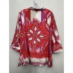 Chico's  Top Size 2 US Large Watercolor Abstract Beaded Sequin V Neck Blouse Shirt Photo 1