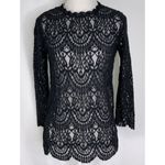 ZARA  Black Long Sleeve Lace Overlay Casual Cocktail Snug Fit Top S NWT Photo 2