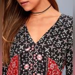 Somedays Lovin SOMEDAYS LOVING Burn in Love Black and Red Print Bell Sleeve Midi Dress Medium Photo 2