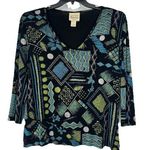 Vintage Renaissance Artsy Slinky Knit Top Black Blue Art To Wear Size PL Photo 0