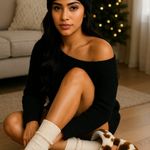 Bebe  Cow Print Fuzzy Slippers Size 6 Faux Fur Rhinestone Logo NWT Photo 1