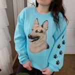 💙Y2K Vintage Light Blue German Shepherd Dog Graphic Crew Sweatshirt Size XL Photo 3