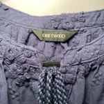 Driftwood  Navy Blue Eyelet Embroidered Floral Puff Peasant Blouse Women's Small Photo 2