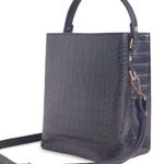 Aota Elena Bucket Bag Black Vegan Leather Crocodile Embossed Photo 1