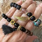 Beaded Angel Wing Bracelet Duo Set Black Photo 11
