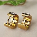 Gold with Pink Crystal Huggie Cuff Hoop Earrings Photo 2