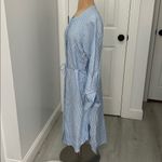 Loft  Linen Blend Blue/White Striped Button Dowm Long Sleeve Dress Photo 3