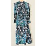 NWT Maria Cher Lugo Franca Maxi Dress Silk Cotton M Printed Pleat Placket Boho Blue Size M Photo 5