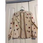 Vintage Womens Cream Leaf Print Button Up Blouse Shirt Long Sleeve Collar 7/8 Brown Size undefined Photo 2