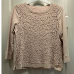 Lands' End  Women's Size Large Pink Cotton Lace Front Overlay 3/4 Sleeves Top Photo 0