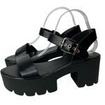 New Faux Leather Chunky Black Platform Sandals 11 Ankle Straps Photo 1