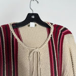 J.Crew Y2K Knit Cream Red Pink Stripes Tie Front Boho Indie Cardigan Size L Photo 2