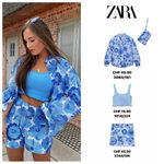 ZARA Blue & White Floral High-Waisted Shorts – Summer Vacation Resort Wear Women's Photo 1