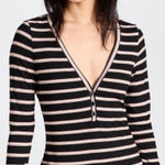 Veronica Beard  Top M Womens Shailee Black Striped‎ Ribbed Henley Long Sleeve Photo 0