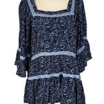 Free People Medium Tunic Top Floral Square Neck 3/4 Bell Sleeves Tiered Peasant Photo 0