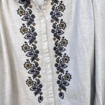 Max Studio Gray Cotton Floral Embroidered Shirt with Long Sleeves Small Photo 4