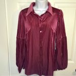 Modcloth  Here For the Drama Button Up Corduroy Velvet Top Balloon Sleeve Wine S Photo 2